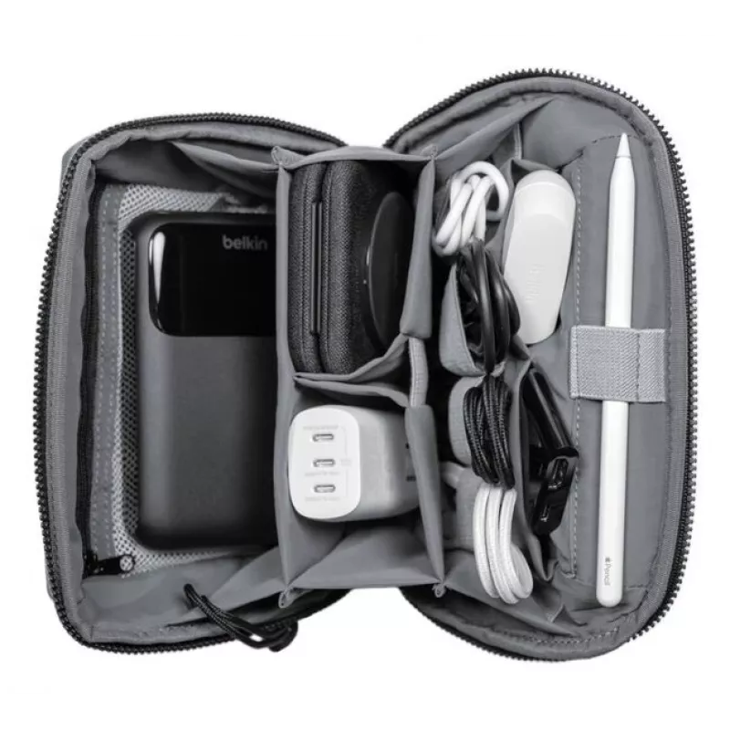 Organizador de viagem Belkin MMA013HQBK design compacto material resistente, bolsa de transporte para cabos e acessórios