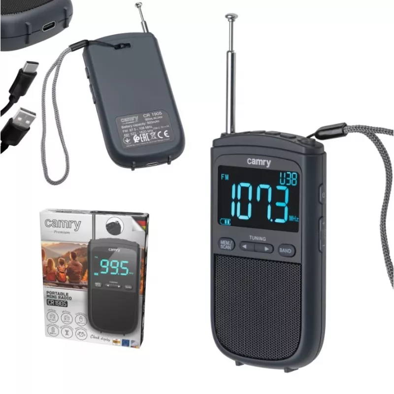 Camry | Mini rádio portátil | CR 1905 | Função despertador | Preto
