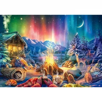 Romance de fogueira sob o céu estrelado, puzzle 1000 peças