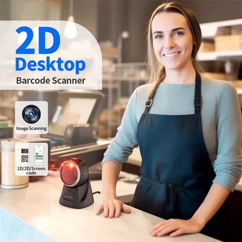 Leitor de códigos de barras de mesa Qoltec para códigos 1D e 2D, leitor de QR, preto