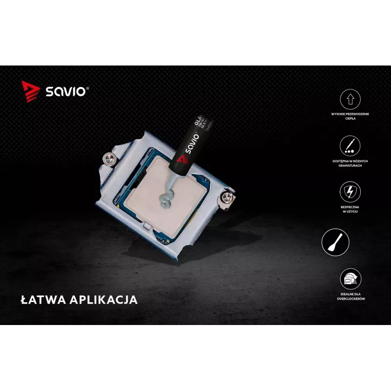 Pasta térmica SAVIO TG-03 1 g — 13,5 W/m·K, cinzento, inclui aplicador e espátula