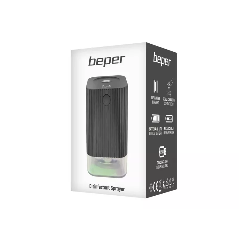 Beper P201UTP011 Atomizador automático de spray para desinfeção das mãos, sensor de infravermelhos, 120 ml, recarregável