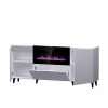 Cómoda com lareira elétrica Cama Meble PAFOS, 180 x 42 x 82 cm, branco mate, 1400–1600 W, sem puxadores, 3 portas, 2 prateleiras