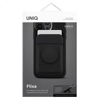 Carteira magnética para cartões UniQ Flixa — compatível com MagSafe, preta (preto azeviche)