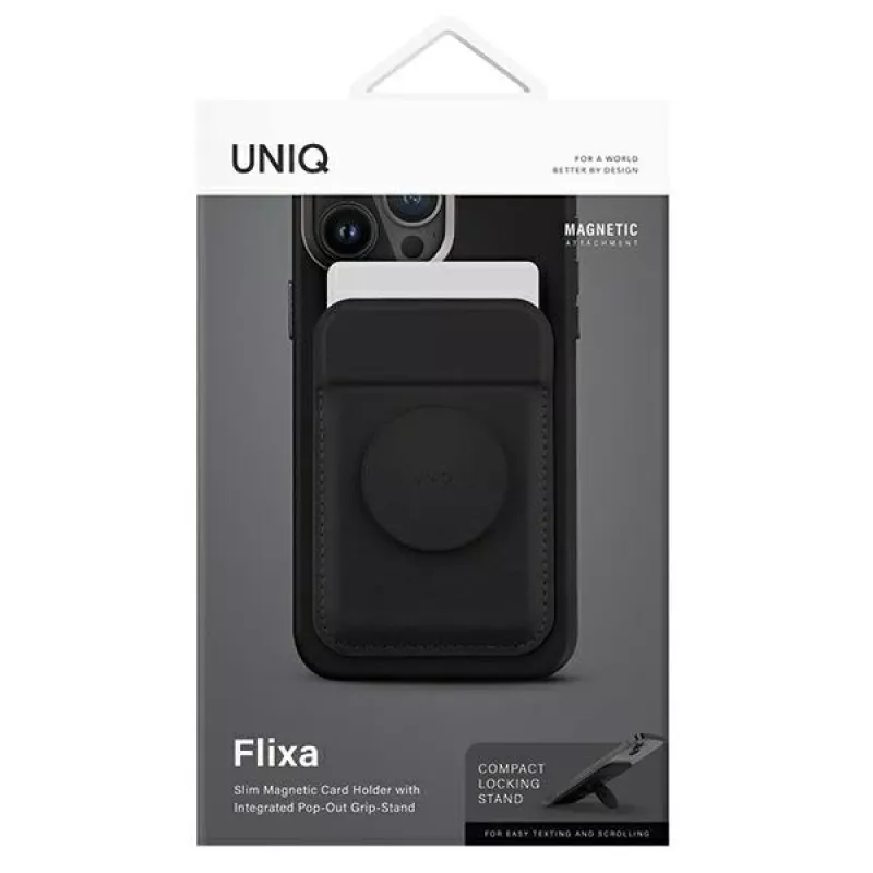 Carteira magnética para cartões UniQ Flixa — compatível com MagSafe, preta (preto azeviche)