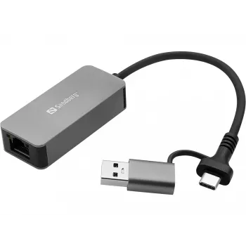 Adaptador USB-C/A SANDBERG 136-68 com porta Ethernet RJ45 2,5 GbE