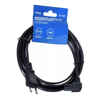 Cabo de alimentação SAVIO CL-144, 3 m, angular 2 polos para ficha IEC Type E, preto