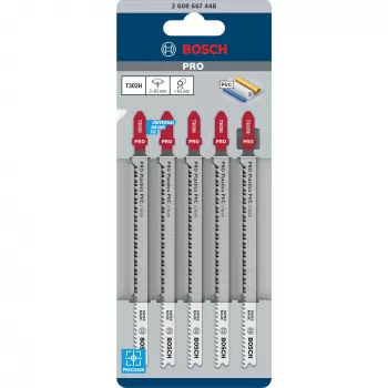 Bosch T 302 H Clean for PVC lâmina para serra tico-tico, 132 mm, profundidade de corte máx. 65 mm, 5 unid.