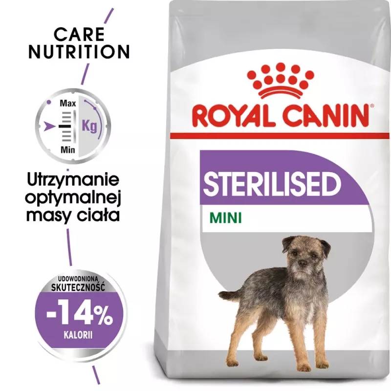 Ração seca para cães Royal Canin MINI Sterilised — cães adultos de raças pequenas 8 kg, frango, cuidado dentário, controlo de peso