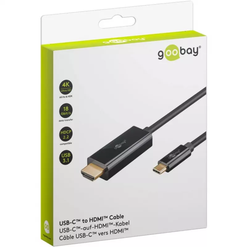 Cabo Goobay USB-C para HDMI 4K a 60 Hz 2 m preto – ficha > HDMI (75697)
