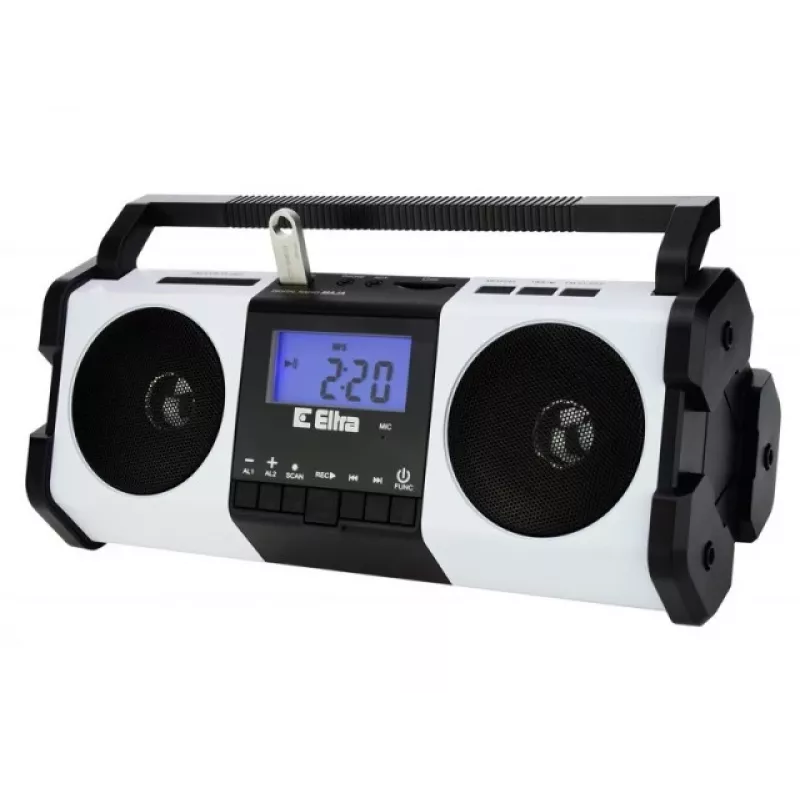 Rádio portátil Eltra MAJA – branco, design compacto, alimentação por pilha ou rede