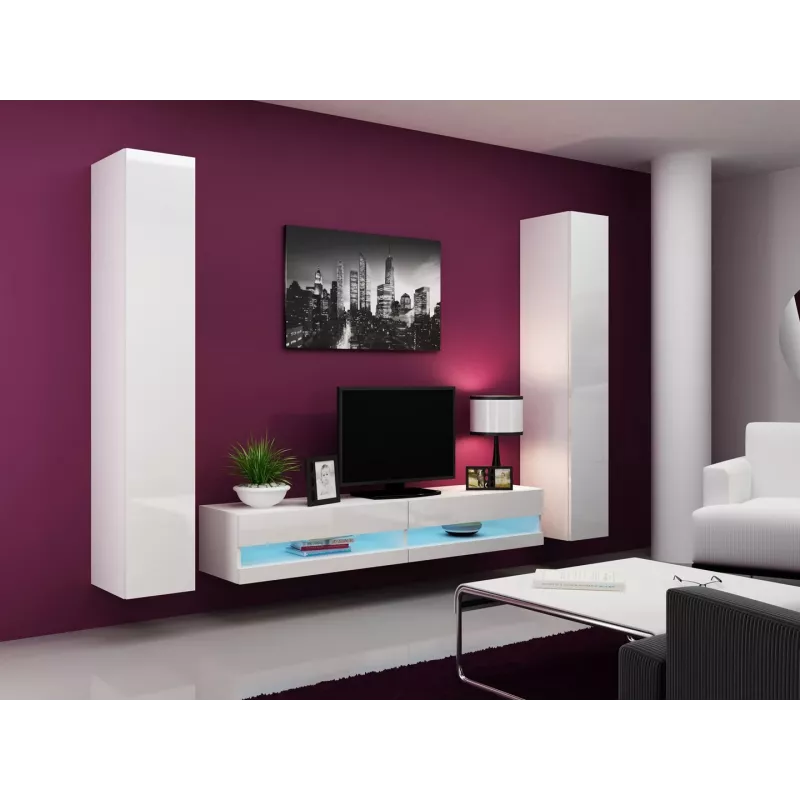 Suporte de TV cama meble VIGO NEW 30/180/40, tampo branco brilhante, aglomerado, 1800×400×300 mm