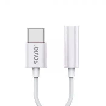 Adaptador de áudio USB Type 3.1 C (M) – Jack 3,5mm (F) branco SAVIO AK-51
