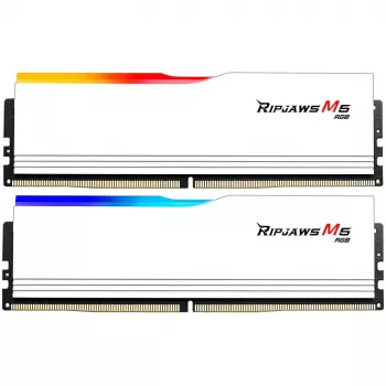 DIMM 64 GB DDR5-6400 (2x 32 GB) kit duplo, memória RAM branca, F5-6400J3239G32GX2-RM5RW, Ripjaws M5 RGB, INTEL XMP