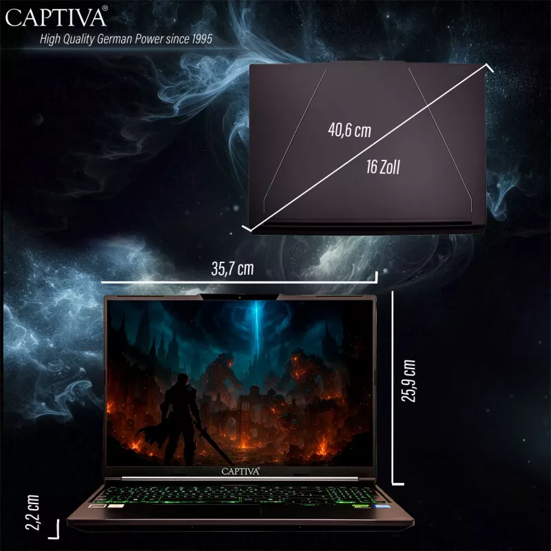 Captiva Highend Gaming I95-052GE portátil, 16" WQXGA, Intel Core i7-14650HX, 32 GB, 1 TB SSD, NVIDIA GeForce RTX 5070, Windows 11