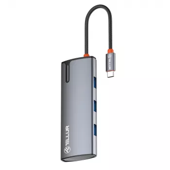 Hub USB-C Tellur TLL321061 com PD 3.0 100W, saída HDMI e 3× portas USB 3.0