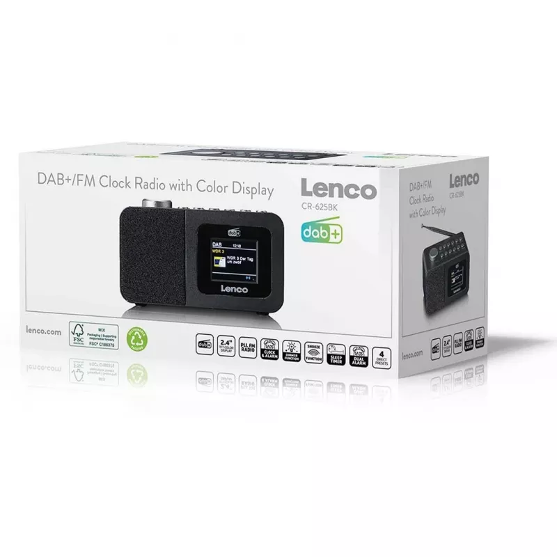 Lenco CR-625BK rádio-despertador DAB+/FM com Bluetooth e carregamento sem fios, preto