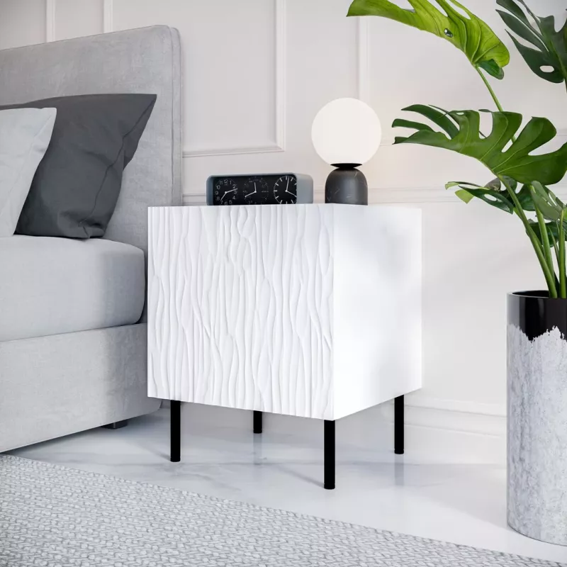 Mesa de cabeceira Cama Meble JUNGLE 53,5×40,5×44 cm branco mate, MDF e aglomerado, pernas pretas, conjunto de 2