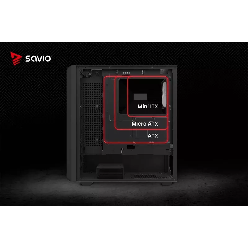 Savio Noctis Glass RGB Cube caixa para PC, ATX/Micro-ATX/Mini-ITX, frente de vidro temperado, ventoinhas RGB, preta