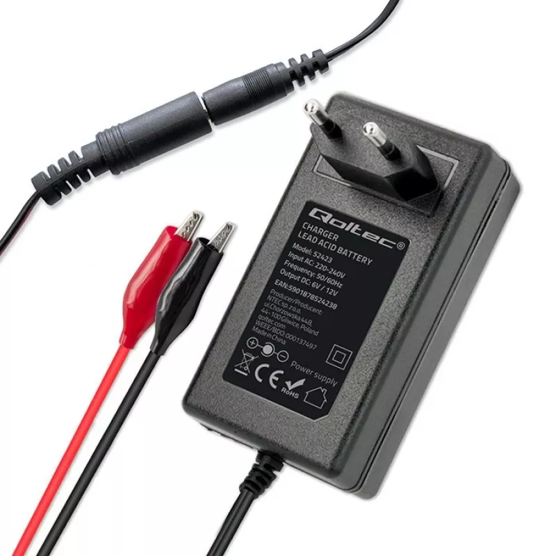 Carregador de bateria QOLTEC 52423 para baterias AGM/GEL/STD 6V/12V 1,5A