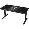Secretária gaming de altura ajustável sentado/em pé com motor duplo, caixa de PC integrada, carregador sem fios, iluminação RGB, painel de controlo e portas USB, tampo em melamina PB, preto