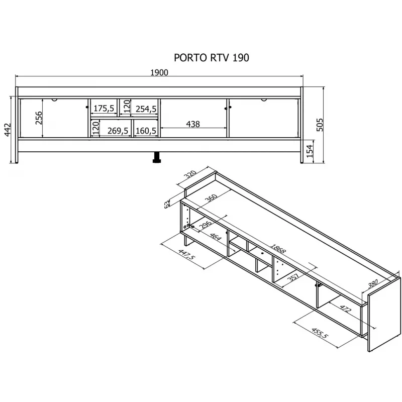 Móvel RTV Cama PORTO 3D 190x38x50 carvalho/preto