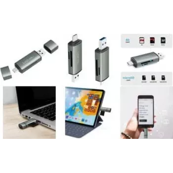 Leitor de cartões SD/microSD LogiLink CR0043 USB 3.2 Gen 1, USB-A e USB-C, alumínio