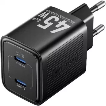 Vention FEFB0-EU carregador rápido AC de interior 45W 2× USB-C — para smartphone, portátil, tablet, smartwatch, auscultadores (preto)