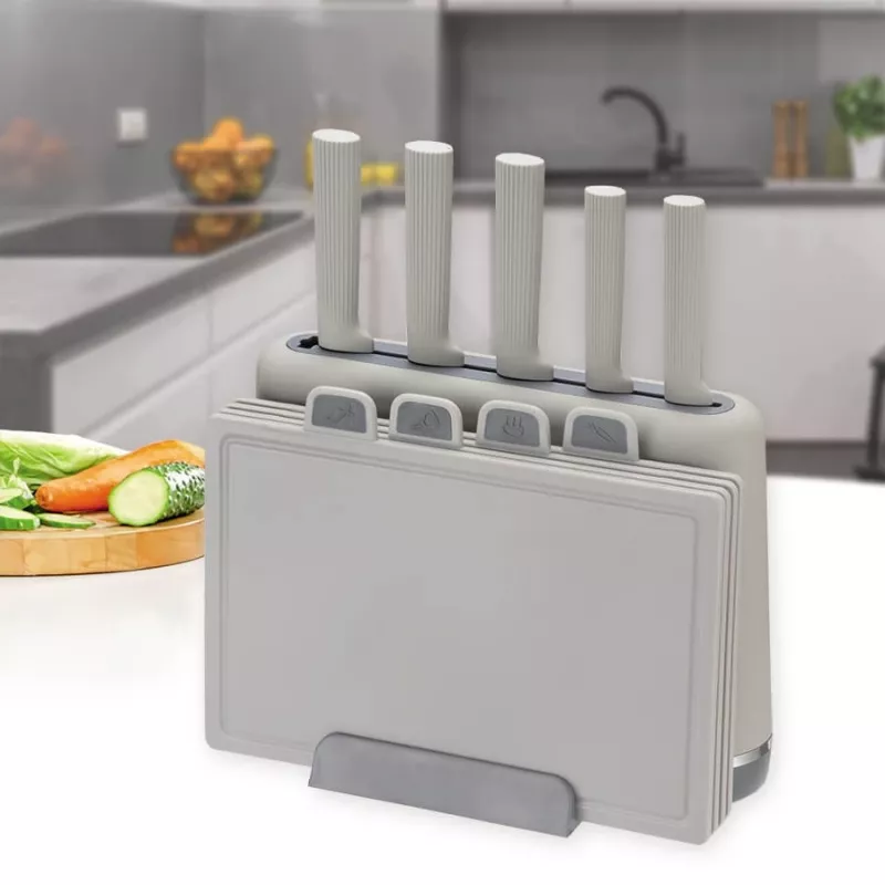 Maestro MR-1412-GREY conjunto de facas com bloco e conjunto de tábuas de corte, cinzento