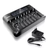 Carregador de baterias everActive UC-800 AC 12V 3A — para LiFePO4/LiPo/NiMH, suporta AA/AAA/9V, até 10 baterias, entrada 12 V, visor integrado, preto