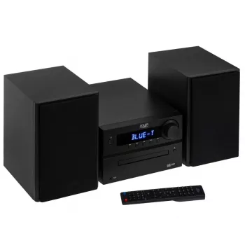 Mini sistema de alta fidelidade estéreo Adler AD 1917 — Bluetooth V5.3, CD/USB/MP3, 2×25 W RMS, sintonizador FM, equalizador de 4 bandas, AUX, preto