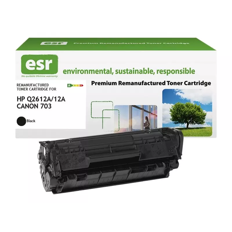 Cartucho de toner ESR compatível com HP Q2612A preto recondicionado 2.000 páginas