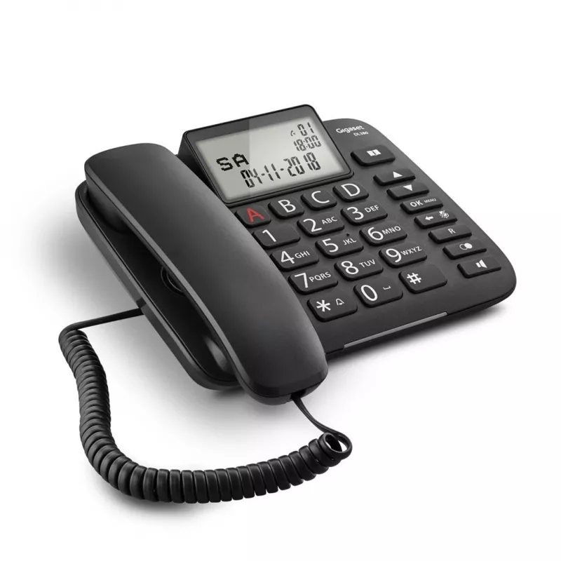 Telefone analógico Gigaset DL380 com identificação de chamadas, auscultador com fios, preto