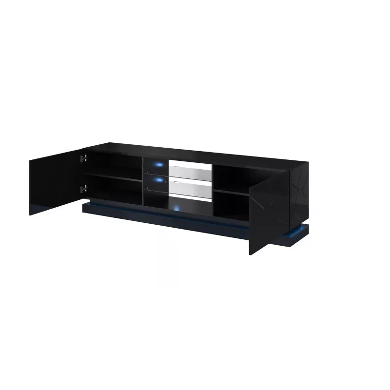 Móvel de TV Cama QIU 200 MDF preto brilhante/preto brilhante