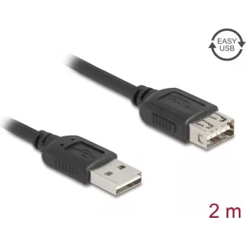 Cabo USB A para USB A DELOCK 81513 — USB 2.0, 2 m, preto, contactos dourados