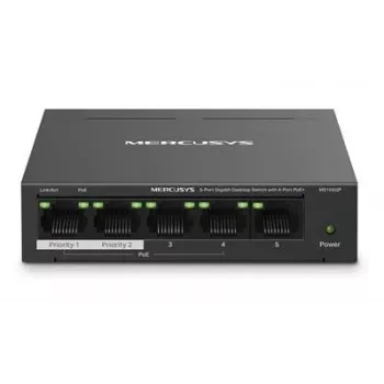 Switch de secretária Mercusys 5 portas Gigabit com 4 portas PoE+