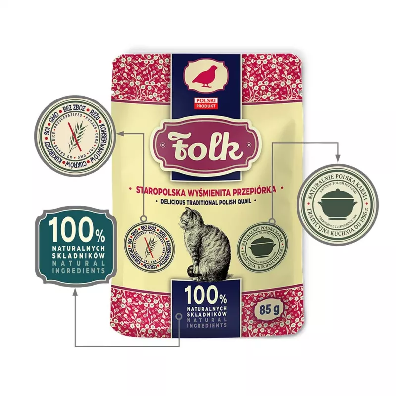 FOLK deliciosa codorniz tradicional polaca - comida húmida para gatos - 85g