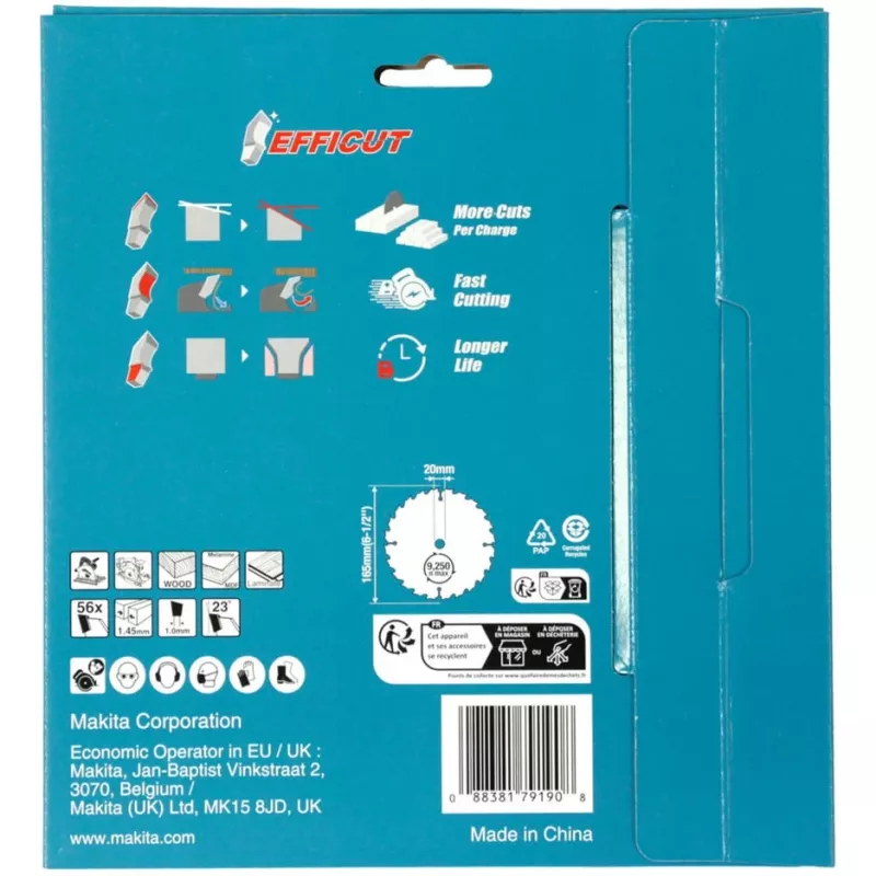 Makita Efficut B-57336-2 lâmina de serra circular, 165 x 20 mm, 56 dentes, 2 un.
