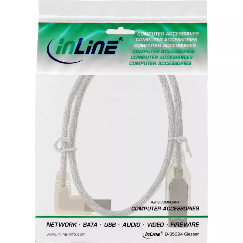 Cabo USB Microconnect USBAB5ANGLED-L USB 2.0 5 m USB A USB B branco