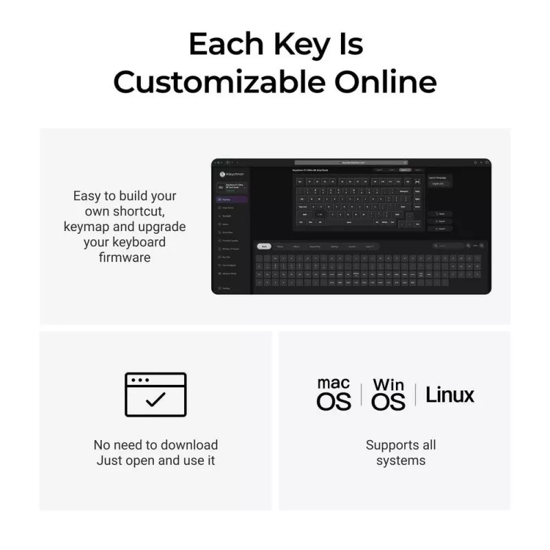 Teclado mecânico 75% Keychron V1 Ultra 8K — QWERTY, Bluetooth e cabo, RGB, preto