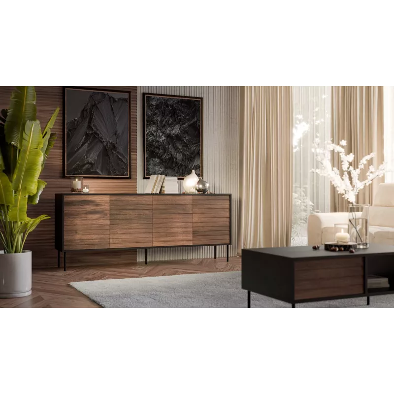 Cómoda Cama 4D CORTINA 200x40x81 preto/nogueira