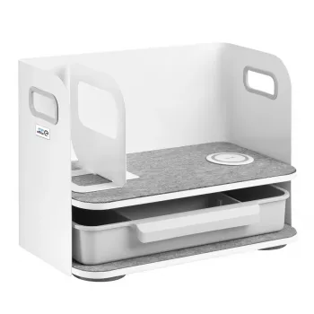 Organizador de secretária com gaveta e carregador sem fios Ergo Office, branco, máx. 10kg, ER-441