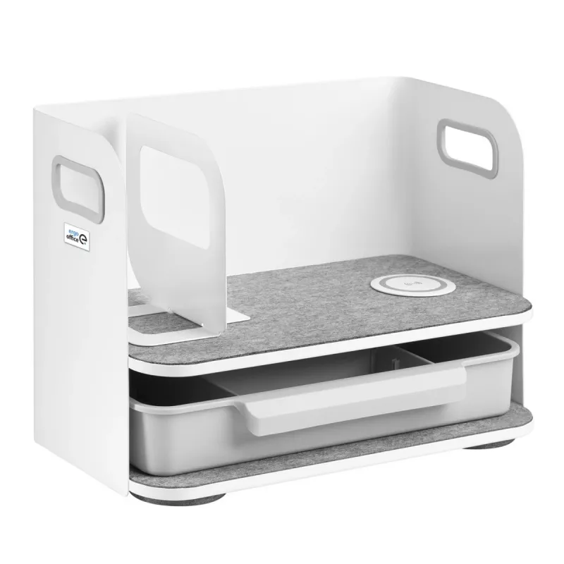 Organizador de secretária com gaveta e carregador sem fios Ergo Office, branco, máx. 10kg, ER-441