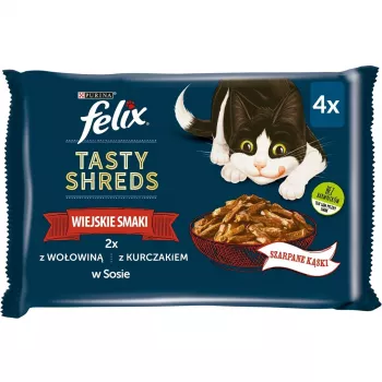 FELIX Tasty Shreds com vaca e frango - 4x 80g