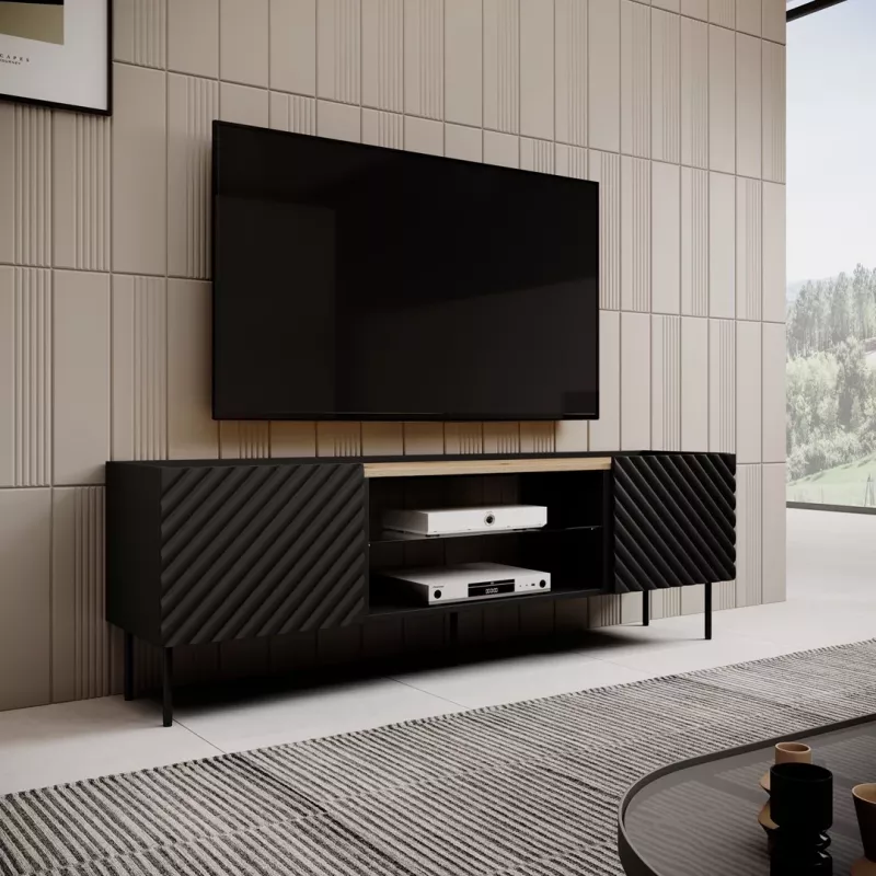 Móvel RTV EF ONDA 180x40x39-58 preto (de pé ou montado na parede)