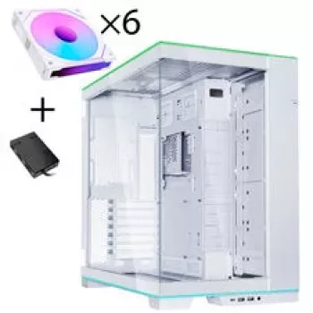 Bundle de caixa de PC Lian Li O11 Dynamic EVO RGB, Midi-Tower, ARGB, vidro temperado + 6x ventoinhas UNI FAN SL-INF Reverse Blade - branco