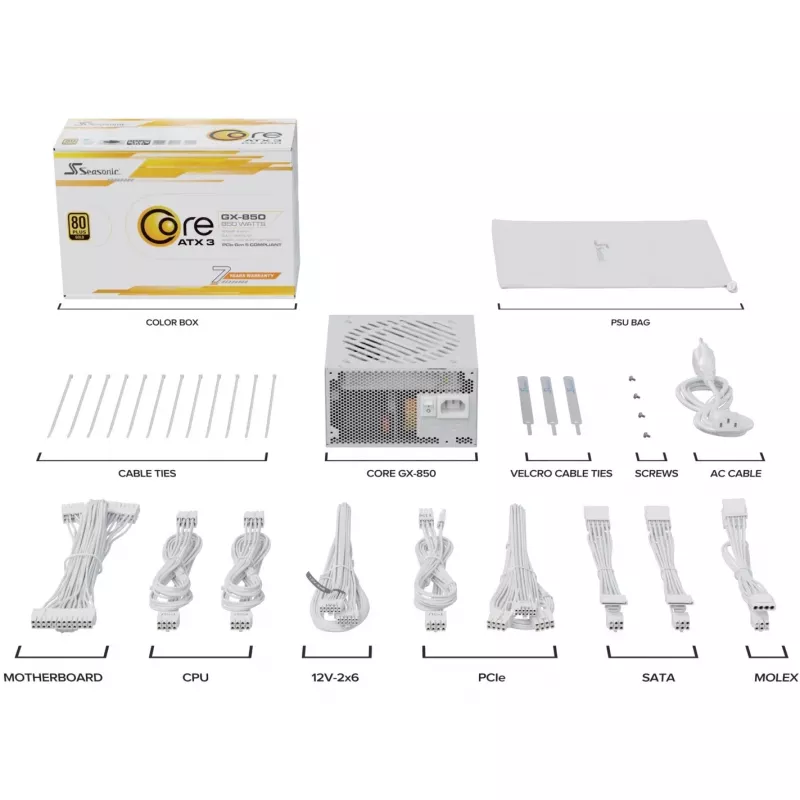 Fonte de alimentação ATX 850W Branco Core GX 850