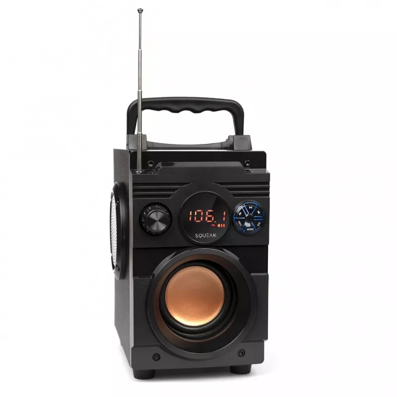 Altifalante Bluetooth 5.1 Squeak Bassblaster, rádio FM, leitor MP3 SQ1001