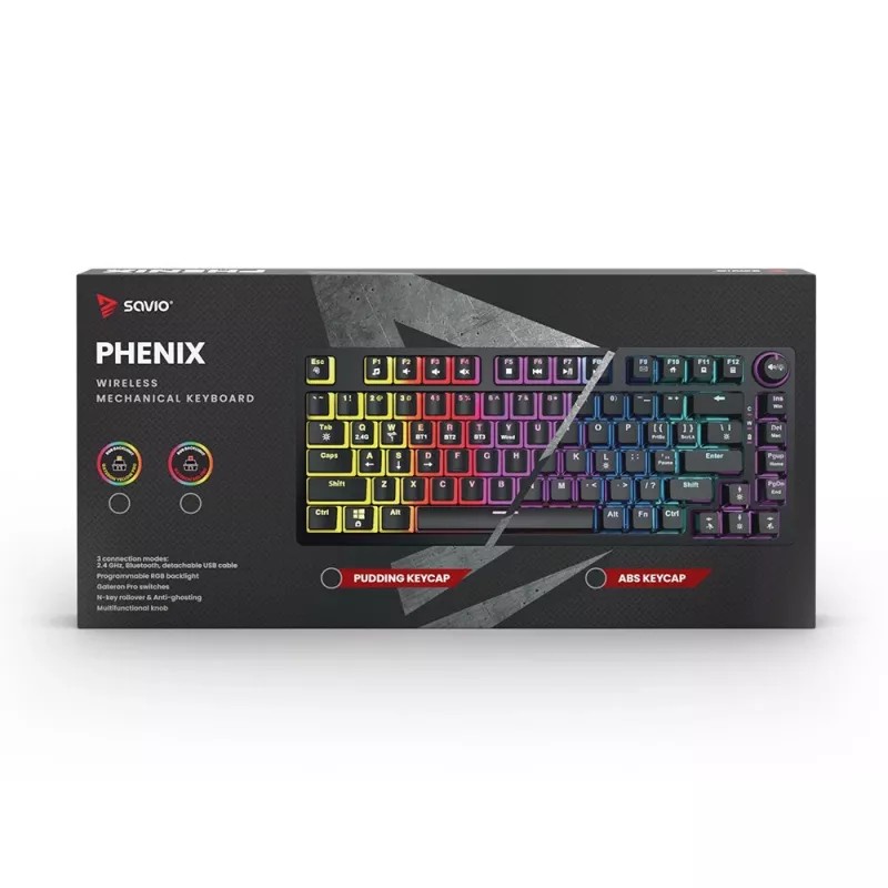 Teclado gaming Savio SAVGK-PHENIX RED PUDDING mecânico RGB Wireless