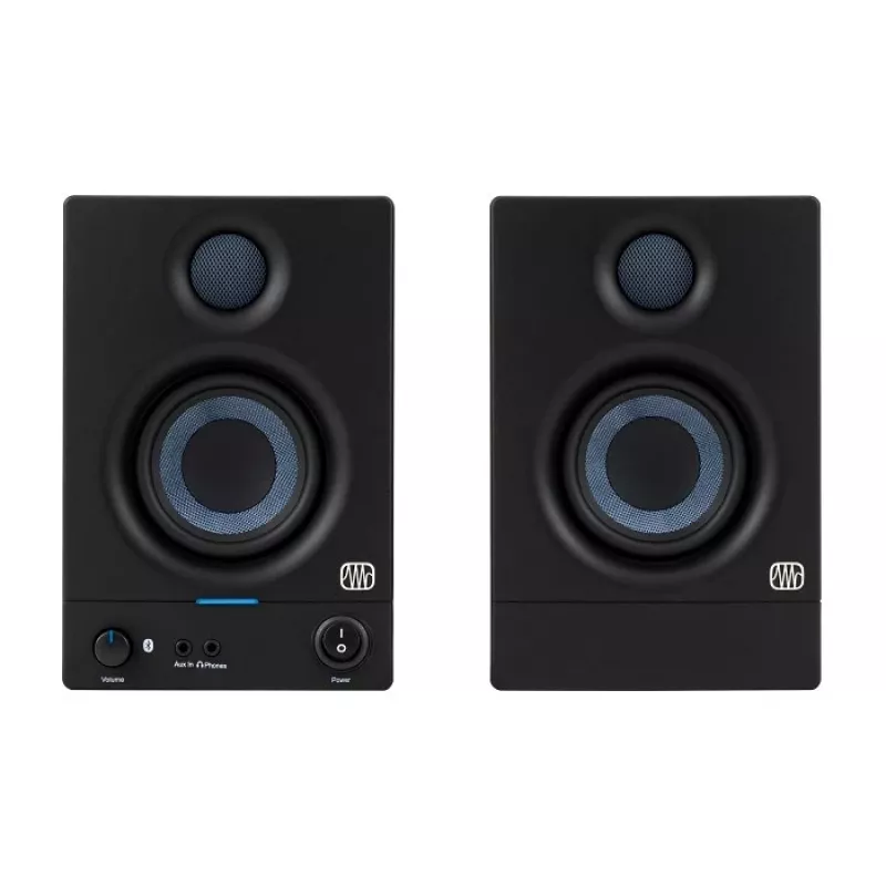 Monitores de estúdio ativos PreSonus Eris 3.5 BT 2nd Gen — 2×25W RMS, 80–20.000 Hz, Bluetooth 5.0, entradas RCA/TRS, auscultadores de 3,5 mm